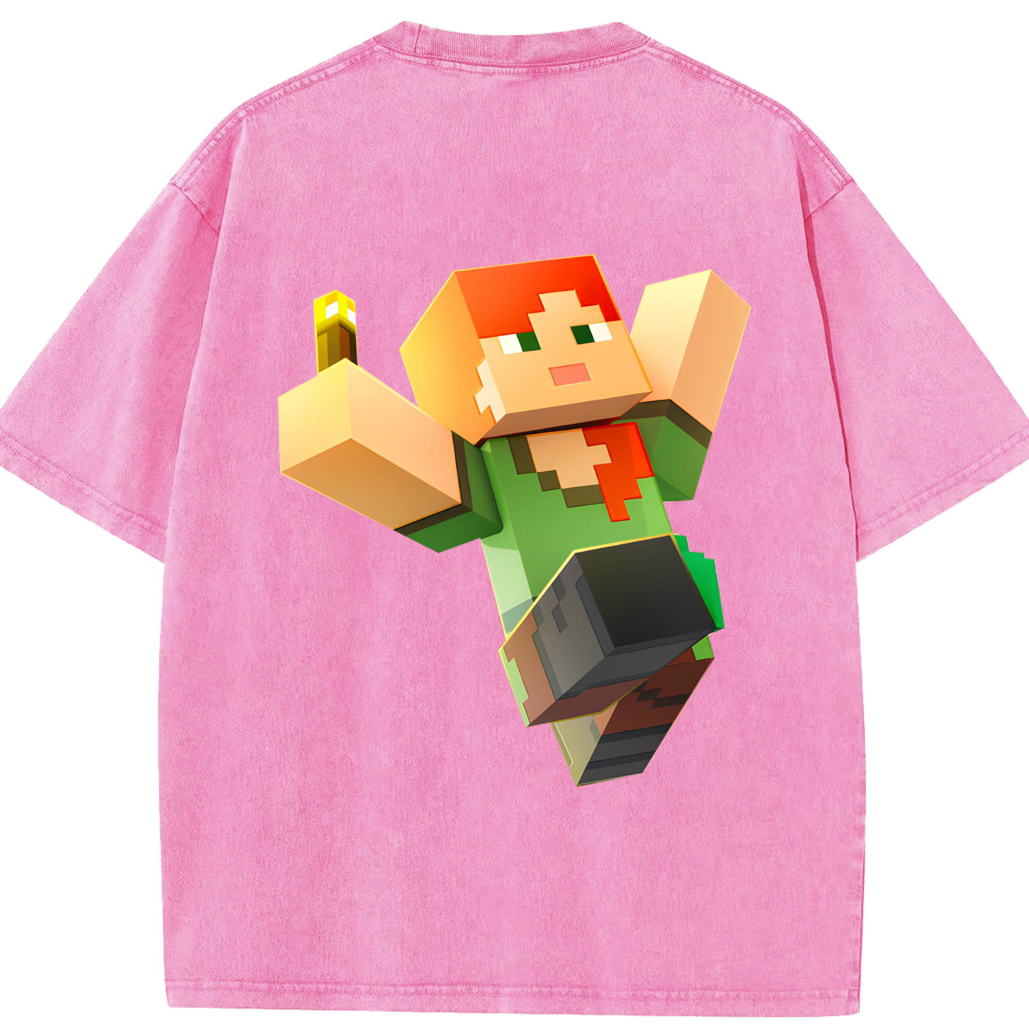 （画像用） マインクラフト ブロックの世界 Minecraft MC Block world 綿100% ヴィンテージ風 半袖Tシャツ（背面プリント）